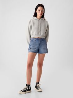 Fit: Low slung & fitted through the hip & thigh.  Fabric: 95% Cotton, 5% Recycled Cotton.  ​ Stretch: Low Stretch Shorts.  Our most comfortable authentic denim.  Holds you in at the waist & hips.  Rise: Low Rise denim shorts.  Look: A classic five-pocket denim short in a dark wash.  Details: Zip fly, five-pocket styling, & cargo pockets at sides.  Responsibly Made: This denim short is part of our water-saving Washwell program.  Compared with conventional wash methods, Washwell uses at least 20% Cargo Denim Shorts, Low Rise Denim Shorts, Low Rise Y2k, Low Rise Shorts, Water Saving, Denim Short, Stretch Shorts, Recycled Cotton, Toddler Boys