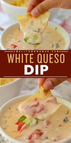 white quesadilla dip in a bowl with tortilla chips