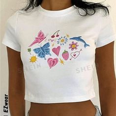 Nwt Never Worn Trendy Fitted White Print Top, White Graphic Print Crop Top T-shirt, Basic Letter Print Tops For Spring, Casual White Fitted Tops, White Fitted Casual Top, Fitted White Casual Top, Fitted Fun Spring T-shirt, Cute White Graphic Print Top, Cute Graphic Print White Top