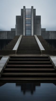 the stairs lead up to an empty building