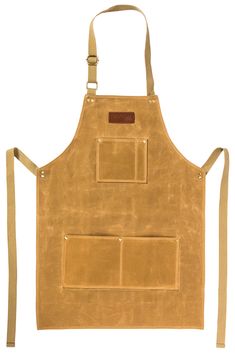 a brown apron with two pockets and straps