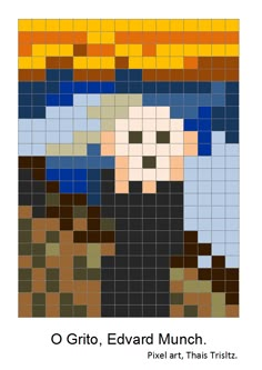 an image of the face of a man with blue, yellow and orange squares on it