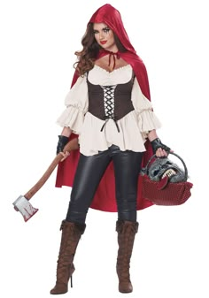 a woman dressed as a red riding hood