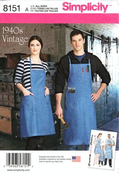 a man and woman in aprons standing next to each other