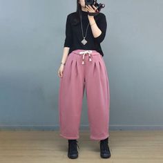 Comfortable, One of Kind. Wide Leg online shop,|Street|Cotton|Solid Color|Ninth Pants/Skirts|Drawstring|Loose|Female|Wine Red|One Size|Winter|Hand Wash Pink Wide Leg Pants With Elastic Waistband For Fall, Pink Drawstring Trousers, Spring Ankle-length Wide Leg Pants With Drawstring, Casual Non-stretch Pink Harem Pants, Baggy High-waist Harem Pants With Drawstring, Pink Relaxed Fit Bottoms With Drawstring, Baggy High Waist Harem Pants With Drawstring, Relaxed Fit Pink Bottoms With Drawstring, High Waist Drawstring Bottoms For Fall