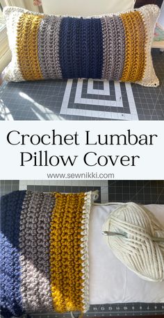 crocheted lumbar pillow cover sitting on cutting mat Crochet Wedge Pillow, How To Crochet Pillow Covers, Crochet Couch Cushion, Lumbar Pillow Crochet Pattern, Crochet Rectangle Pillow Cover, Crochet Velvet Pillow Cover, Crochet Lumbar Pillow Patterns Free, Crochet Long Pillow Pattern, Crochet Pattern For Pillow Cover