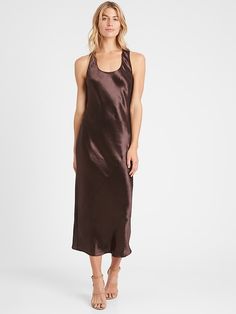 Bias-Cut Satin Slip Dress | Banana Republic Brown Slip Dress, Classic Summer Style, Sophia Grace, Dress High Neck, Bias Cut Dress, Dramatic Classic, Tiktok Fashion, Slip Skirts, Cut Dress