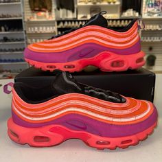 Size 13 - Nike Air Max Plus 97 Racer Pink Ah8143-600 No Box Included Ships Same/Next Day Nike Air Max Pink Round Toe, Pink Synthetic Nike Air Max For Sports, Pink Nike Air Max Low-top With Cushioned Footbed, Pink Nike Air Max Synthetic Sports Shoes, Pink Nike Air Max With Synthetic Material, Nike Air Max Mens, Magenta Color, Sneaker Style, Nike Air Max For Women