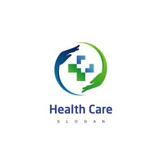 the logo for health care is shown in blue and green colors with two hands reaching towards each other