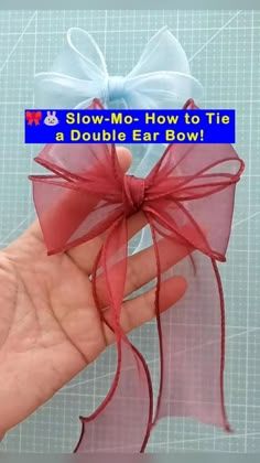 someone is holding a small bow in their hand with the words slow mac how to tie a double ear bow