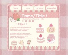 a pink website page with various items on the front and back cover, including an image of a strawberry