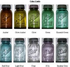 many different colored mason jars are shown in this image, with the same color as each jar