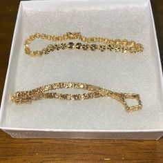 Here Are 2 Preowned 14 Karat Gold Bracelets Approximately 8 Inches In Length And Total 15 Grams They Both Are An Excellent Condition. Gold Bracelet Mexican, Gold Hispanic Jewelry, Gold Jewelry Latina, Flexible Gold Plated Jewelry For Formal Occasions, Gold Flexible Tennis Bracelet For Wedding, Formal Gold Plated Flexible Jewelry, Feminine Gold Jewelry, Gold Mexican Jewelry, 21k Gold Jewelry