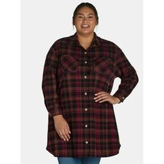 Elevate your wardrobe with the Terra & Sky Women's Plus Plaid Shirt Dress. This stylish and versatile dress features a classic plaid pattern, perfect for any season. The button-front design and adjustable waist tie create a flattering silhouette, while the soft, breathable fabric ensures all-day comfort. Long sleeves with button cuffs add a touch of sophistication, making it ideal for both casual outings and more formal occasions. Pair it with boots for a chic, everyday look or dress it up with Casual Button-up Plaid Dress, Plaid Shirt Dress, Flannel Dress, Plaid Dress Shirt, Versatile Dress, Dress Shirts For Women, Versatile Dresses, Front Design, Plaid Pattern