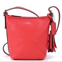 Beautiful Coral Coach Mini Bucket Crossbody. - Coral Color - Leather - Approximately (L) 8.5in (H) 8in (W) 3in New Without Tags & Without Dust Bag!! Coach Legacy, Jeans For Girls, Shoes For Summer, Cross Body Bags, Church Hats, Olivia Palermo, Coral Orange, Coach Purse, Women's Heels