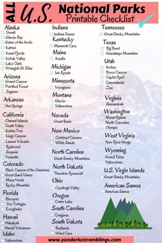 the national parks printable checklist