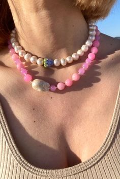 Pearl Stone Necklace, Cool Pearl Necklace, Mixed Pearl Necklace, Jewelry Design Beads, Diy Gemstone Necklace, Summer Jewelry Diy, Red Hoco Dress, Diy Gemstone Jewelry, Red Hoco