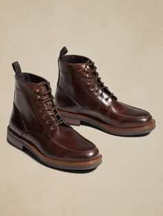 Rugged yet refined, this waxed calf-leather lace-up boot is mounted on a durable low profile lug rubber sole.  This pair features an apron style toe, with exposed antique brass eyelets and speed hooks, with a grosgrain pull tab.  Calfskin lined, this Classic Lace-up Ankle Boots With Lug Sole, Classic Ankle Lace-up Boots With Lug Sole, Classic Lace-up Boots With Lug Sole For Workwear, Fall Lace-up Boots With Rubber Sole For Derby, Classic Fall Moto Boots With Lug Sole, Classic Moto Boots With Lug Sole For Fall, Classic Work Boots With Lug Sole For Fall, Classic Combat Boots With Lug Sole, Leather Lined Lace-up Boots For Derby In Fall