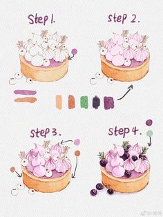 step by step instructions on how to bake a cake with flowers and cherries