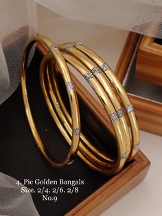 Golden Bangles Design, Gold Bangles Design Daily Wear Latest, Bangles South Indian, Bangles Set Indian, Simple Bangles, Jhumka Set, Gold Bracelet Wedding, Gold Jewelry Prom