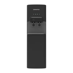 the water dispenser is black and has three outlets on each side,