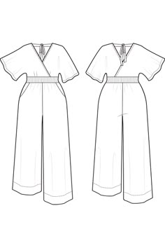 the front and back views of a short sleeved jumpsuit with an attached tie