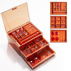 an open jewelry box filled with lots of different items