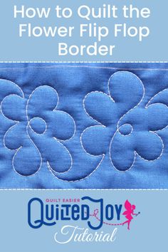 the flower flip flop border is shown in blue and has white stitching on it