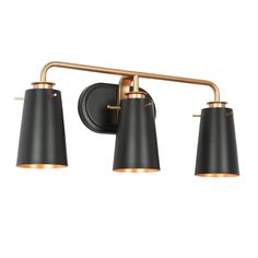 three light black and gold bathroom fixture