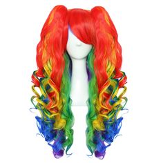 PRICES MAY VARY. ★★Based on daily use, we designed this Rainbow wig. This wig includes two removable rainbow pigtails. Rainbow wavy wig for women take part in different parties. ★★It’s better for the customers to style your own wigs for your personal preference. Made of 100% superior quality heat resistant fiber. green hair wig is tangle-free. it is very soft , comfortable. hair wig machine wig synthetic can be styled with curling irons, you can customize your own unique hair style. ★★Head Circu Rainbow Pigtails, Pigtails Curly, Clown Props, Clown Drag, Hair For Halloween, Yarn Wigs, Pigtail Wig, Drag Queen Wigs, Christmas Party Costume