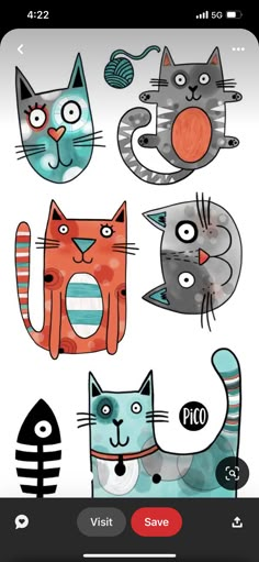 an image of cats that are drawn in watercolor and ink on paper with the words pico written below them