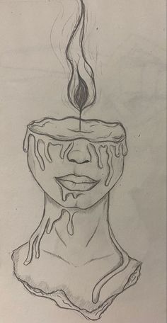 a drawing of a candle that has been melted and is being used as a face