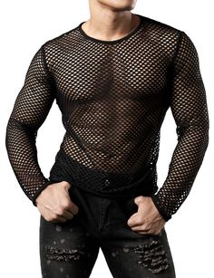 PRICES MAY VARY. Hand Wash Separately with Care Classic See Through Sexy Mesh Transparent Club Wear Suitable for: casual, fashion, party, club wear, gym, workout Model is 5'7" weight 161 lbs, sleeve 15", chest 39.4", waist 32" and he wearing a size Small About Size:To ensure your best fit size,please check the size information carefully to make sure your measurement before ordering, which are located in the Product description. Workout Model, Fishnet Shirt, Cut Off Shirt, Undershirt Tank Top, Lycra Men, Workout Muscle, Mens Tshirts Fashion, Vest Tops, Fitted Long Sleeve