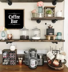 the coffee bar is organized and ready for customers to use