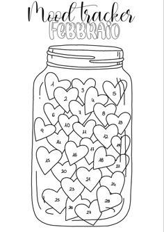 a mason jar filled with hearts for valentine's day printable coloring pages to color