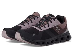 On Cloudrunner Waterproof 1 - Women's Shoes : Black/Grape : Run without worrying about the rain by wearing On Cloudrunner Waterproof 1 sneakers. Waterproof textile and synthetic upper. Breathable textile lining. Removable textile insole. Lace-up closure. Padded collar. Iconic logo on the side. Raised round toe silhouette. Synthetic outsole. Imported. Please note that ONLY the On Cloud 50/50, Cloud 70/30, Cloud Terry, and Cloud running shoes feature an extra pair of conventional laces, along with Qc Shoes Women, Women’s Walking Shoes, On Cloud Shoes Women Outfit, Women’s Running Shoes, Black On Clouds, On Cloudrunner, Oncloud Sneakers, Best Fall Shoes, Fall Shoes For Women