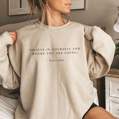 The perfect motivation sweater for everyone. It is thought-provoking. A nice gift for Christian or religious people. Gift for Christmas or birthday. believe in yourself sweatshirt, motivational quotes, inspirational quote sweater, positive sweater, motivation women sweater, gift for her ♥ PRODUCTION TIME: 1-5 days (Usually 2-3 days) ♥ SHIPPING TIME: 2-5 days (Usually 3 days) Weekends are not business days. Shipping and processing are two different time frames. ♥PRODUCT DESCRIPTION: The sweatshir Engaged Sweatshirt, Fiance Sweatshirt, Coffee Sweatshirt, Albuquerque New Mexico, Future Mrs, Matching Colors, Look Plus, Christian Shirts, Dog Mom