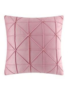 a pink pillow that is made with pleated fabric and has a square design on the front