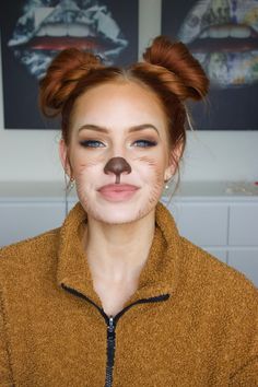 Bear Makeup Halloween Cute, Halloween Animal Face Makeup, Bear Halloween Costume Makeup, Simple Bear Makeup, Cute Bear Face Paint, Teddy Bear Costume Makeup, Cute Bear Makeup Halloween, Bear Makeup Cute, Bear Costume Womens Diy