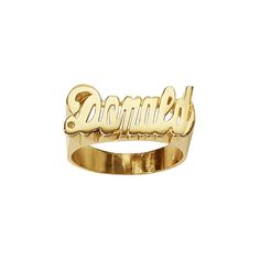 The LEE085 name ring is a classic script letter name ring - a timeless design. Personalize this custom ring with the name of your choice. Treat yourself or make it a gift for loved ones, birthdays, anniversaries, or celebrations. * Personalize with name up to 8 characters (only first letter is capitalized) * 10k Yellow or White Solid Gold (weighs about 3.7g to 4.5g) * 14k Yellow, White, or Rose Solid Gold (weighs about 4.0g to 4.9g) * Measures approx. 8mm from top to bottom of first initial * It Classic Custom Name Jewelry For Promise, Yellow Gold Engraved Promise Ring With Name, Classic Yellow Gold Engraved Ring With Custom Name, Yellow Gold Promise Ring With Engraving, Elegant Yellow Gold Nameplate Ring, 14k Gold Custom Name Engraved Ring For Promise, Custom Name 14k Gold Engraved Promise Ring, 14k Gold Initial Ring For Promise With Custom Name, Yellow Gold Nameplate Rings For Promise