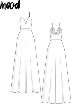 the front and back view of a dress with straps on it, in white paper