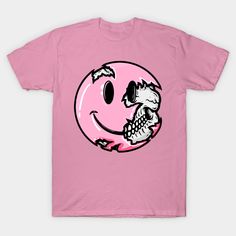 Spooky smileyface skull in pink. A cute pastel goth girl design. -- Choose from our vast selection of Crewneck and V-Neck T-Shirts to match with your favorite design to make the perfect graphic T-Shirt. Pick your favorite: Classic, Boxy, Tri-Blend, V-Neck, or Premium. Customize your color! For men and women. Trendy Pink T-shirt With Character Print, Pastel Goth Short Sleeve T-shirt For Streetwear, Grunge Pink T-shirt For Streetwear, Pastel Goth Cotton T-shirt With Graphic Print, Trendy Pink Skull Print Top, Cute Pink Smiley Face Top, Trendy Pink Tops With Skull Print, Trendy Pink Top With Skull Print, Pink Short Sleeve T-shirt For Alternative Fashion