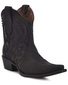 Corral Women's Inlay Western Booties - Snip Toe Pointed Toe Boots With Rubber Sole, Western Slip-on Boots With Removable Insole, Western Slip-on Boots With Reinforced Heel, Western Closed Toe Boots With Removable Insole, Western Boots With Removable Insole, Medium Fit Leather Sole Closed Toe Boots, Western Style Closed Toe Boots With Branded Insole, Western Style Closed Toe Boots With Removable Insole, Closed Toe Boots With Rubber Heel Cap