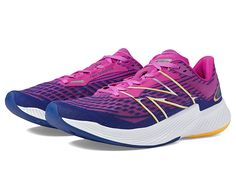 New Balance FuelCell Prism v2 - Women's Shoes : Victory Blue/Magenta Pop : Propel yourself with every step wearing the high-performance and reactive feel of the New Balance FuelCell Prism v2 running shoes. Predecessor, FuelCell Prism. Mesh upper for a lightweight, comfortable fit and feel with an electric print. Traditional lace-up closure for a secure fit. Breathable textile lining and removable insole. FuelCell foam midsole delivers a propulsive feel to help drive you forward. Medial post help Purple New Balance Sneakers For Jogging, New Balance Purple Sneakers For Jogging, Purple Running Shoes With Air Cushioning For Training, Purple Training Running Shoes With Air Cushioning, Training Purple Running Shoes With Air Cushioning, Purple Sporty Sneakers For Marathon, Purple Breathable Running Shoes For Errands, Pink Athleisure Running Shoes With Arch Support, Pink Running Shoes With Arch Support For Sports