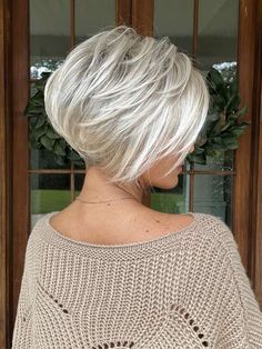 Idalia | Synthetic Lace Front Wig (Basic Cap) – Wigs.com Pixie Wigs For White Women, Hair Styles For 60+ Women, Silver Bobs, Barbie Haircut, Stacked Bob Haircuts, Short Stacked Bob Haircuts, Short Stacked Bob, Short Hairstyles For Fine Hair, Short Layered Bob Haircuts