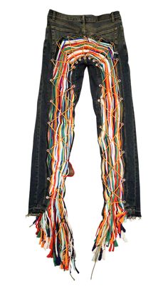 Stretched Slim Fit Denim Yarn Pants Jeans, Bejeweled Clothes, Yarn Jeans, Rainbow Jeans, Custom Jeans Diy, Jeans With Patches, Crazy Pants, Unique Sewing Patterns, Unique Outfit Ideas