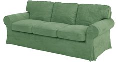 a green couch sitting on top of a white floor