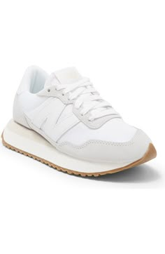 New Balance 237 Athletic Sneaker (Women) | Nordstromrack White New Balance Sneakers Outfit, Simple Tennis Shoes, Cream Running Shoes, Women’s White Tennis Shoes, Cute Shoes Womens, Basic Everyday Shoes, Good Everyday Shoes, New Balance Business Casual, New Balance Shoes Platform