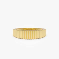 14k Gold Wedding Band, Textured Ring, 14k Solid Gold Band, Fluted Design, Modern Touch, Timeless Unique Ribbed Solid Gold Ring ▶ Item Details * Handmade * Made to Order * Gold KT: 14K Solid Gold (also available in 18K) * Gold Color Options: Rose Gold, Yellow Gold, White Gold * Width: 5MM graduates down to  2.5 MM * Ready to Ship in 7-10 Business Days ▶ See more of our Gold Rings here - http://etsy.me/2lwZBVl ▶ See our storefront here - http://etsy.me/2lUcVnH  ▶ All store sections here * Diamond Rings - http://etsy.me/2lwKUl8 * Diamond Earrings - http://etsy.me/2lyqVBP * Diamond Necklace - http://etsy.me/2mqa6O1 * Diamond Bracelets - http://etsy.me/2mVrAB5 * Diamond Wedding Rings - https://etsy.me/3YbpVq2 * Gold Wedding Band - https://etsy.me/3X3uf9F * Gold Necklaces - http://etsy.me/2lUxj8 Diamond Rings With Fluted Bezel For Wedding, Wedding Diamond Ring With Fluted Bezel, Minimalist Gold Rings Channel Set, Gold Promise Ring With Fluted Bezel, Gold Rings With Fluted Bezel For Wedding, Gold Minimalist Channel Set Diamond Ring, Gold Rings With Fluted Bezel For Formal Events, Yellow Gold Stackable Channel Set Rings, Gold Wedding Rings With Fluted Bezel