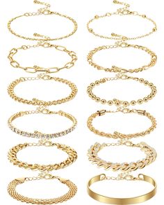 PRICES MAY VARY. Various Styles: you will receive 12 pieces of gold bracelets in 12 kinds of styles, sufficient for you to choose and replacement, suitable for women and girls, making you more elegant and attractive Quality Material: the bracelet set for women is made of alloy, firm and sturdy, stable in texture, not easy to fade, break or deform, with exquisite workmanship, can be kept and applied for a long time Stylish Design: our gold bead bracelets for women can make you more charming and e Dainty Gold Bracelet, Gold Bracelet Set, Fashion Beads, Bracelets Set, Adjustable Jewelry, Gold Bead Bracelets, Chain Bracelets, Gold Bracelet For Women, Gold Bracelets